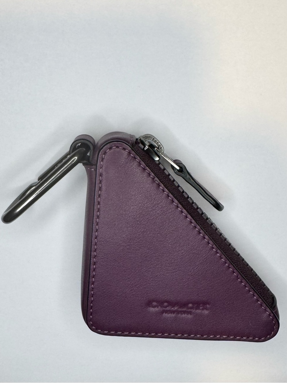 Coach Triangle Leather Charm Coin Pouch Plum Purple